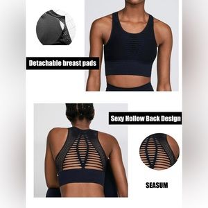 SEASUM Women's Longline Sport Seamless Bra -Medium (Black)